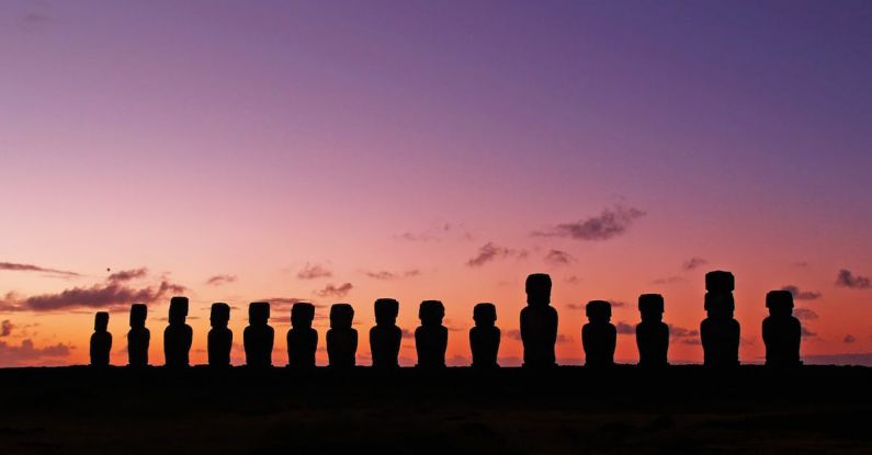 Easter Island - Panoramic Shot of Moai During Sunset